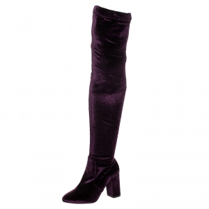 Pre Owned Aquazzura Purple Velvet So Me Over The Knee Boots Size 37.5