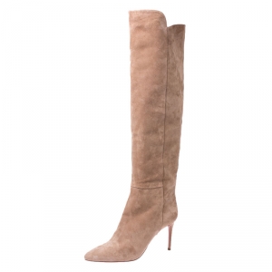 Pre Owned Aquazzura Beige Suede Gainsbourg Knee Length Boots Size 42