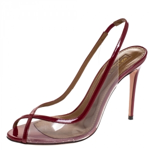 Pre Owned Aquazzura Red PVC and Patent Leather Trim Temptation Slingback Sandals Size 38