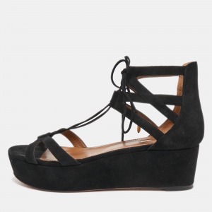 Pre Owned Aquazzura Black Suede Beverly Hills Platform Sandals Size 39.5