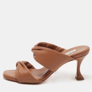 Pre Owned Aquazzura Brown Leather Twist Slide Sandals Size 37