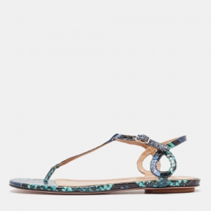 Aquazzura Tricolor Embossed Python Almost Bare Sandals Size 36