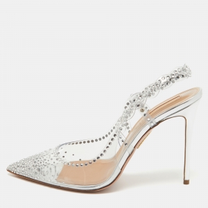 Aquazzura Transparent PVC and Crystal Embellished Slingback Pumps Size 41