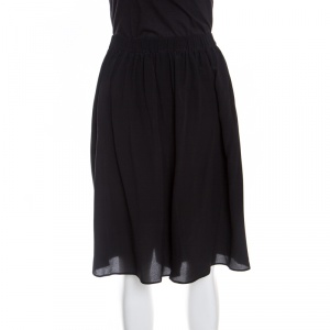 Pre Owned Armani Collezioni Black Silk Elasticized Waist Gathered Skirt L