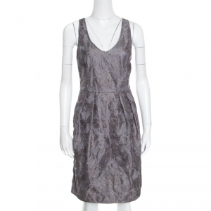 Armani Collezioni Grey Floral Embroidered Pleated Organza Dress L