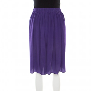 Pre Owned Armani Collezioni Purple Silk Pleated Divided Skirt L