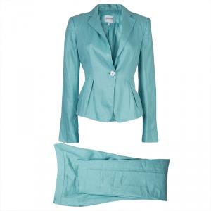 Armani Collezioni Turquoise Linen Pant Suit M