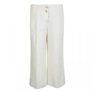 Armani Collezioni Cream Linen Silk High Waist Wide Leg Pants M