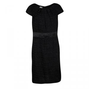 Armani Collezioni Black Textured Glitter Detail Cap Sleeve Dress L