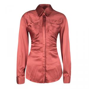 Armani Collezioni Red Silk Long Sleeve Blouse M
