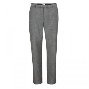 Armani Collezioni Monochrome Herringbone Weave Tailored Wool Trousers M