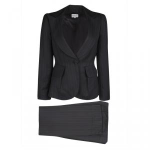 Armani Collezioni Black Self Striped Wool Blend Pant Suit S