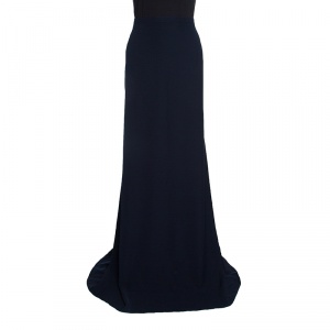Pre Owned Armani Collezioni Navy Blue Flared Bottom Cady Maxi Skirt XL