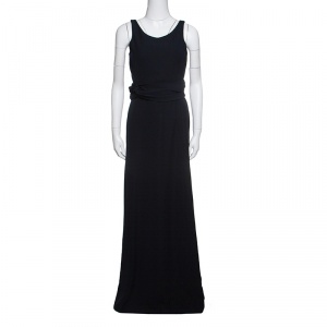 Armani Collezioni Navy Blue Draped Waist Sleeveless Maxi Dress S