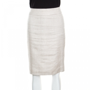 Pre Owned Armani Collezioni Beige Textured Linen Fitted Pencil Skirt S