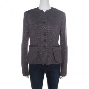 مملوكة مسبقًا جاكيت أرماني كوليزيوني صوف تريكو جاكار رصاصي داكن منقوش L