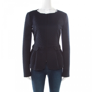 مملوكة مسبقًا جاكيت أرماني كوليزيوني أزرق كحلي وأسود نمط ماسي جاكار منقوش بببليوم M