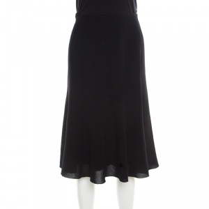 Pre Owned Armani Collezioni Black Basket Weave Wool Paneled A Line Skirt L
