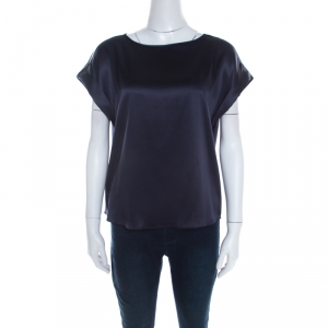 Armani Collezioni Navy Blue Silk Top M