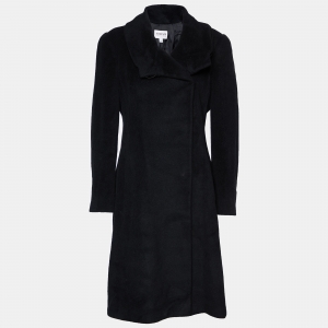 Pre Owned Armani Collezioni Black Angora & Wool Double Breasted Overcoat S