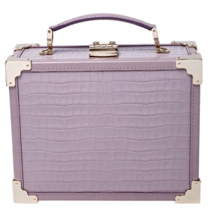 Aspinal Of London Lilac Croc Embossed Leather Trunk Top Handle Bag