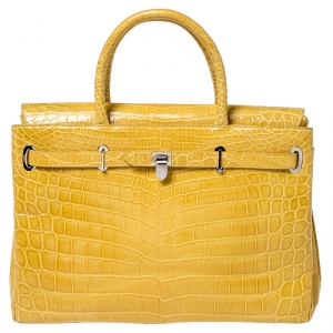 Asprey Yellow Crocodile Leather Darcy Tote