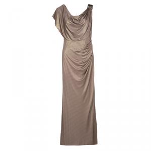 Badgley Mischka Metallic Pink Knit Embellished Draped Sleeveless Gown L