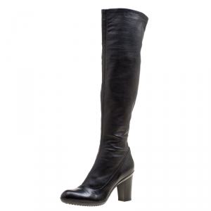 Baldinini Black Leather Knee High Boots Size 41