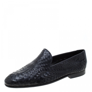 Baldinini Black Woven Leather Loafers Size 39
