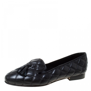 Baldinini Black Quilted Leather Loafers Size 36
