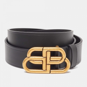 Balenciaga Black Leather BB Buckle Belt 95CM