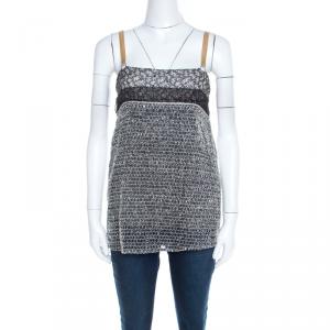 Pre Owned Balenciaga Grey Embroidered Floral Print Textured Mesh Detail Camisole M