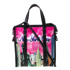 Pre Owned Balenciaga Pink Printed Leather New York City Bazar Shopper Tote