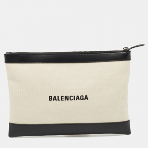مملوكة مسبقًا Balenciaga Black/Cream Canvas and Leather Clip M Clutch