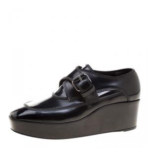 Pre Owned Balenciaga Black Patent Leather Monk Strap Platform Loafers Size 37