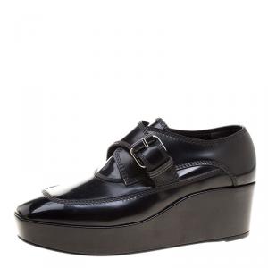 Pre Owned Balenciaga Black Patent Leather Monk Strap Platform Loafers Size 39