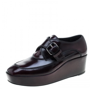 Pre Owned Balenciaga Burgundy Patent Leather Monk Strap Platform Loafers Size 39