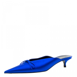 Balenciaga Blue Satin Bow Pointed Toe Mules Size 39