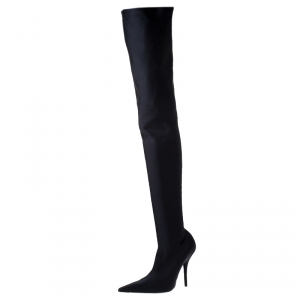 مملوكة مسبقًا حذاء بوت فوق الركبه بالنسياغا مقدمة مدببة نايلون أسود مقاس 37
