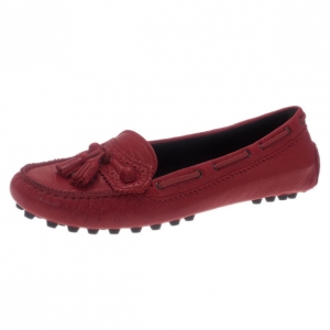 Pre Owned Balenciaga Red Leather Arena Brogue Loafers Size 38.5