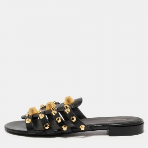 Balenciaga Black Leather Arena Studded Flat Sandals Size 41