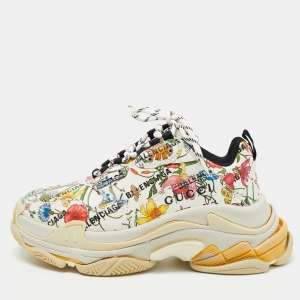 Balenciaga X Gucci Cream Leather Triple S Chunky Sneakers Size 37 