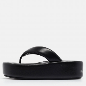 Balenciaga Black Leather Platform Thong Sandals Size 35