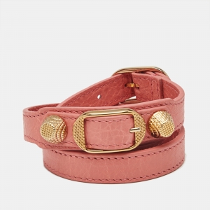 Pre Owned Balenciaga  Studded Arena Leather Gold Tone Triple Tour Bracelet 