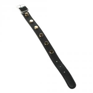 Balenciaga Gold Tone Studded Black Leather Bracelet M