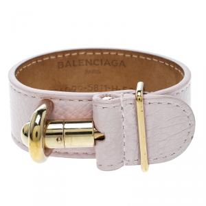 Balenciaga Light Pink Leather Gold Tone Tube Wide Bracelet 17cm