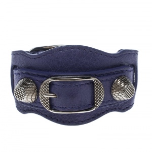 Balenciaga Purple Leather Arena Giant Studded Silver Tone Bracelet 