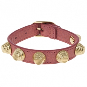 Balenciaga Arena Giant All Gold Tone Stud Pink Leather Bracelet S