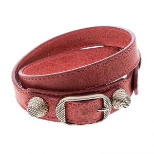 مملوكة مسبقًا Balenciaga Pink Leather Arena Giant Wrap Bracelet S