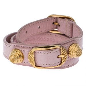 Balenciaga Light Pink RGH Leather Double Tour Bracelet M